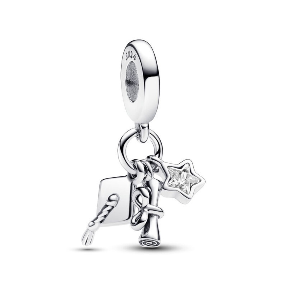 Silver Charm with Star and Book Pendants
